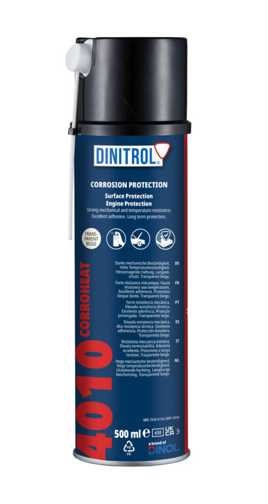 Dinitrol 4010 Caurspīdīgs, karstumizturīgs aizsargvasks visām metāla virsmām. 500ml