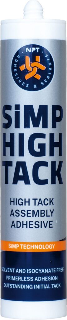 NPT SiMP HIGH TACK, melna 290ml, augsta noturība pie uzklāšanas un zaļās (pēc uzklāšanas iegūtās) stiprības vienkomponenta, SiMP elastīga montāžas līme.